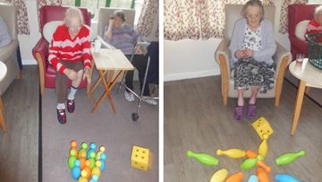 Residents take a spin at bowling at Wigston care home